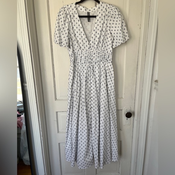 Anthropologie Dresses & Skirts - Anthropologie White Maxi Dress with Blue Motif